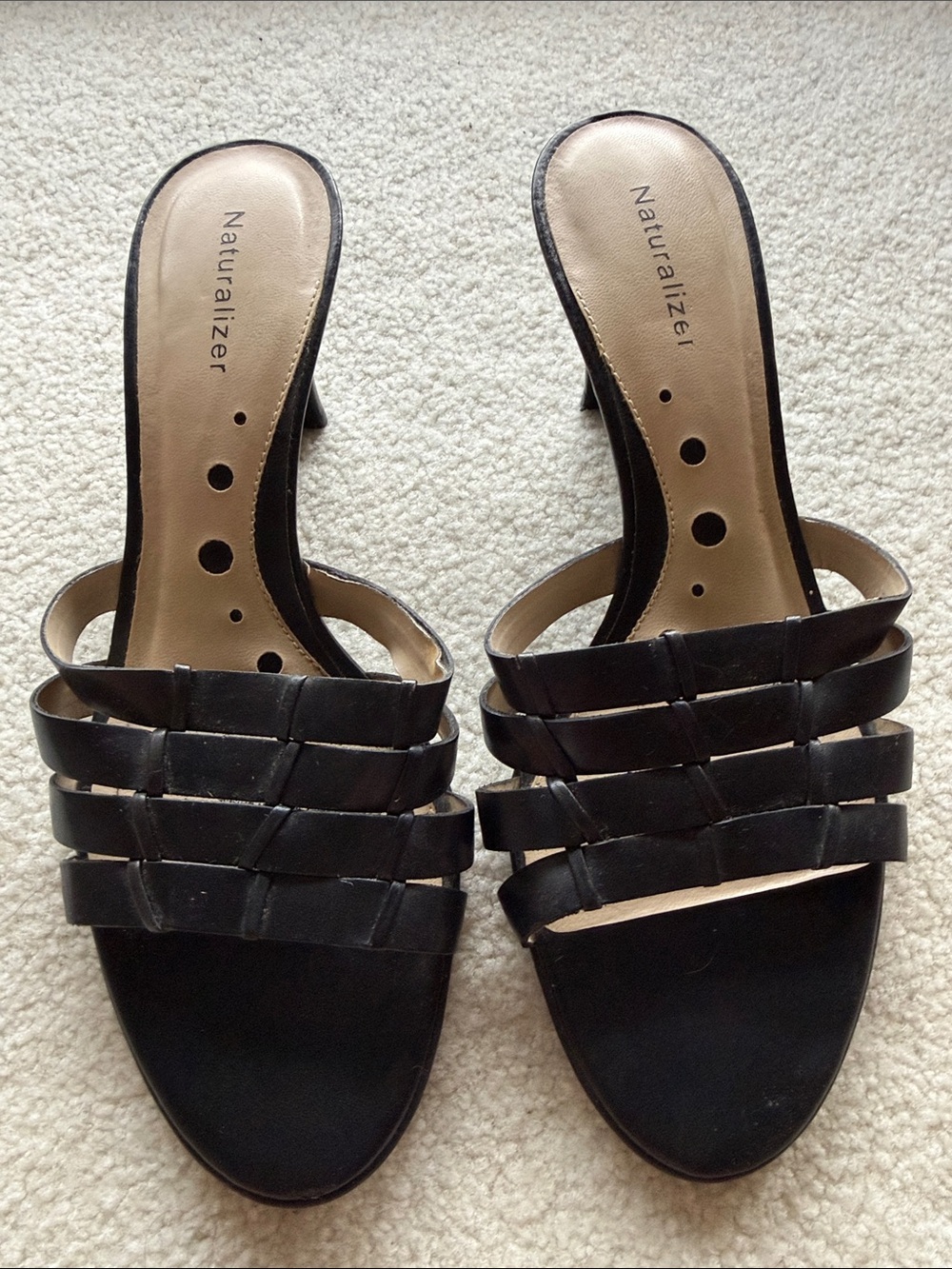 Naturalizer Black Strappy Slide Heels for Women - Size 8